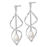Sterling Silver Rhodium-plated 7-8mm White Rice Freshwater Cultured Pearl Post Dangle Earring